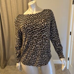 Chico's Leopard-Print Boatneck Long Sleeve Top - Black & Cream